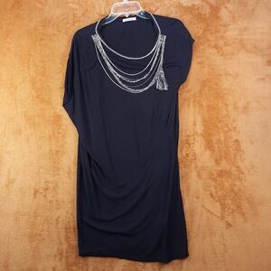 PINKO Womens Dress Small Black Pullover Shift Beaded Neckline Soft Modal Stretch